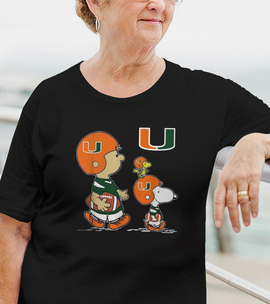 Charlie Brown Snoopy Woodstock Miami Hurricanes Football Peanuts T-Shirt