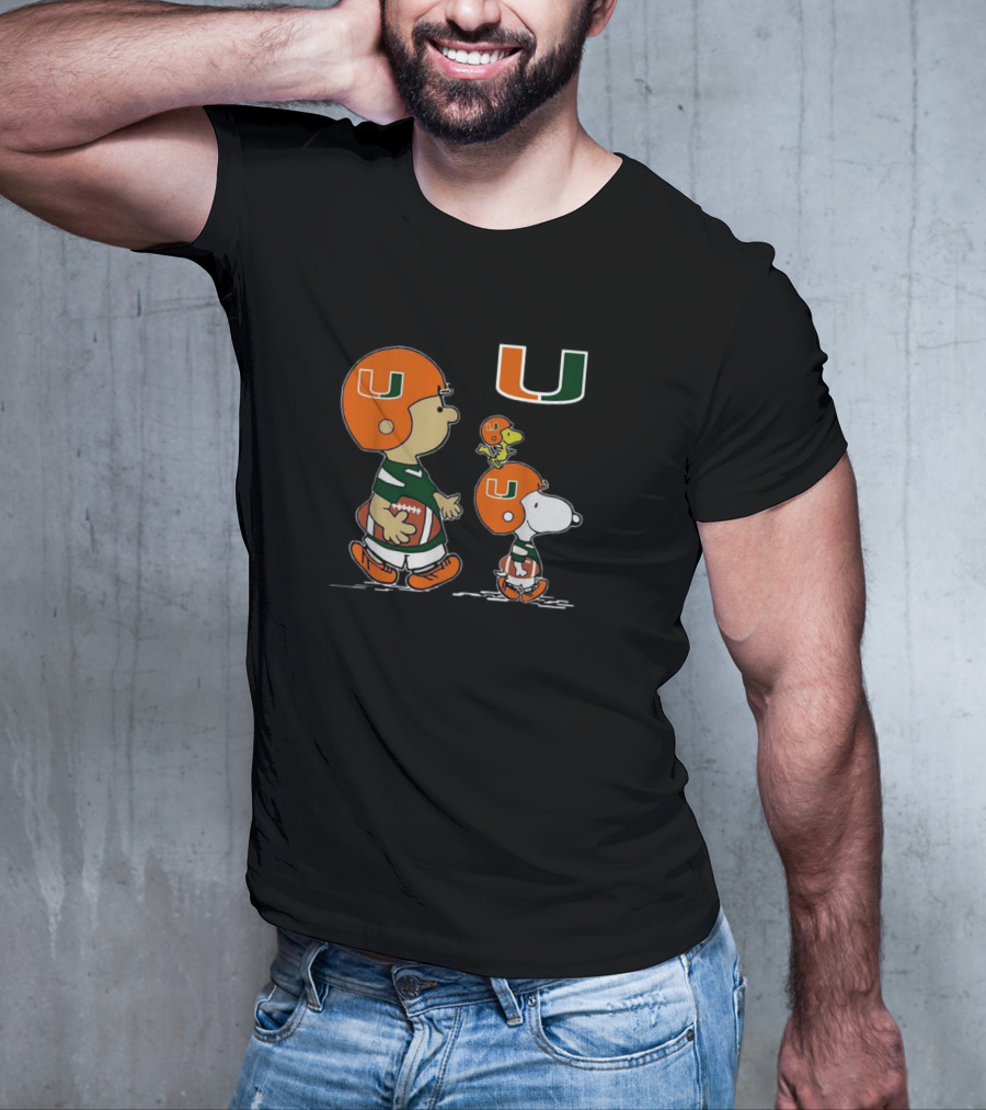 Charlie Brown Snoopy Woodstock Miami Hurricanes Football Peanuts T-Shirt