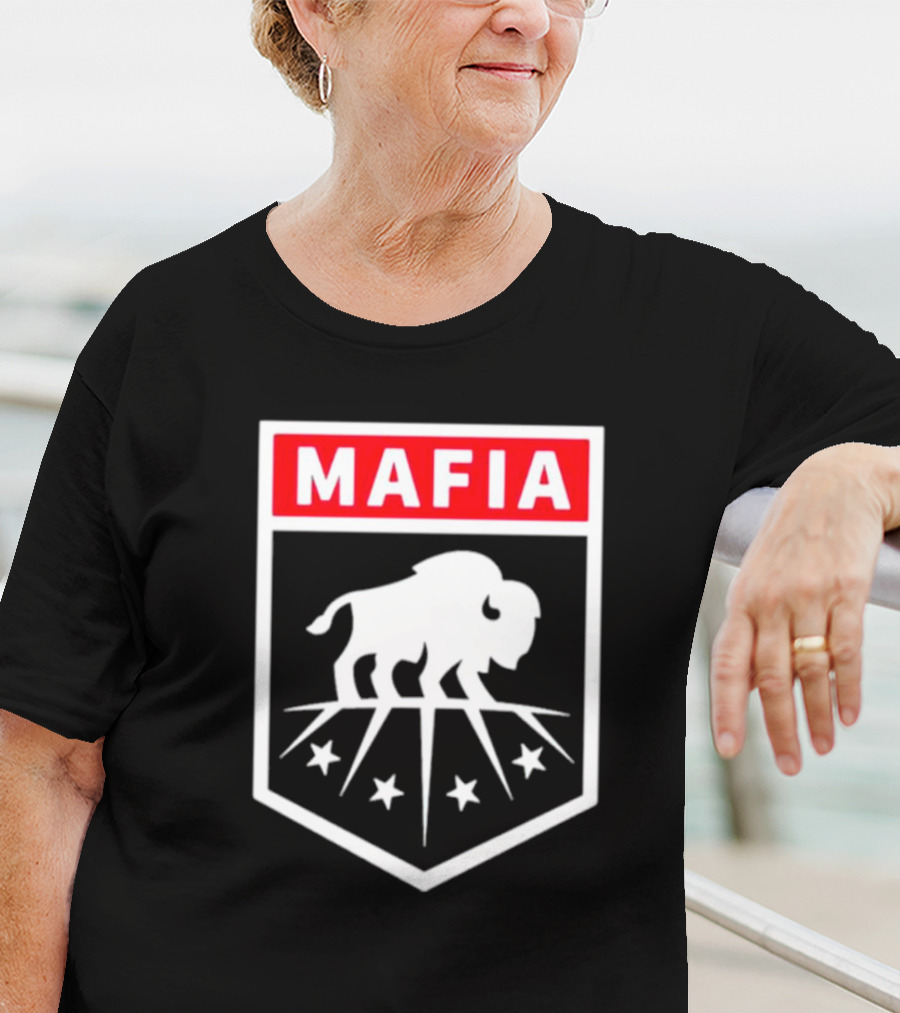 Buffalo Bills Mafia Shield Red White Buffalo Stars T-Shirt