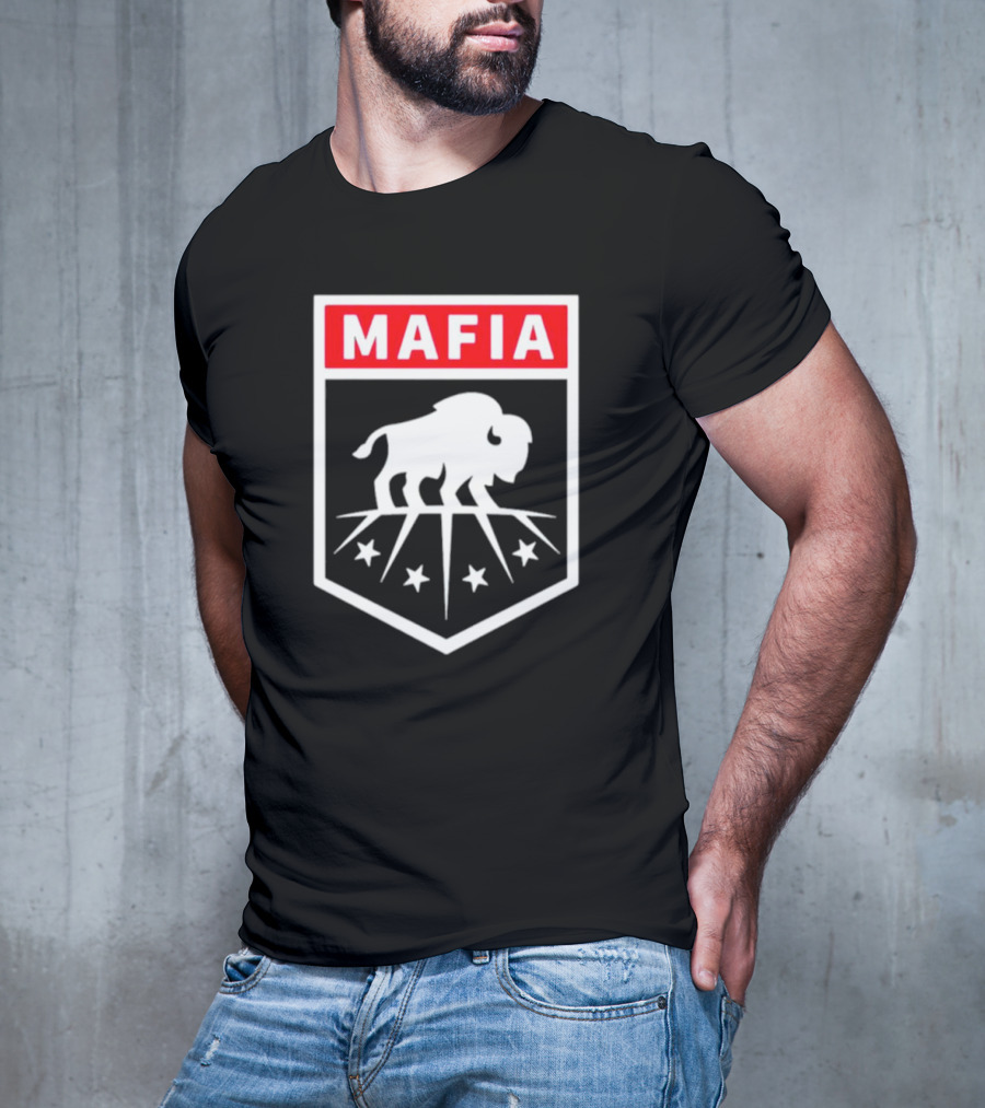 Buffalo Bills Mafia Shield Red White Buffalo Stars T-Shirt