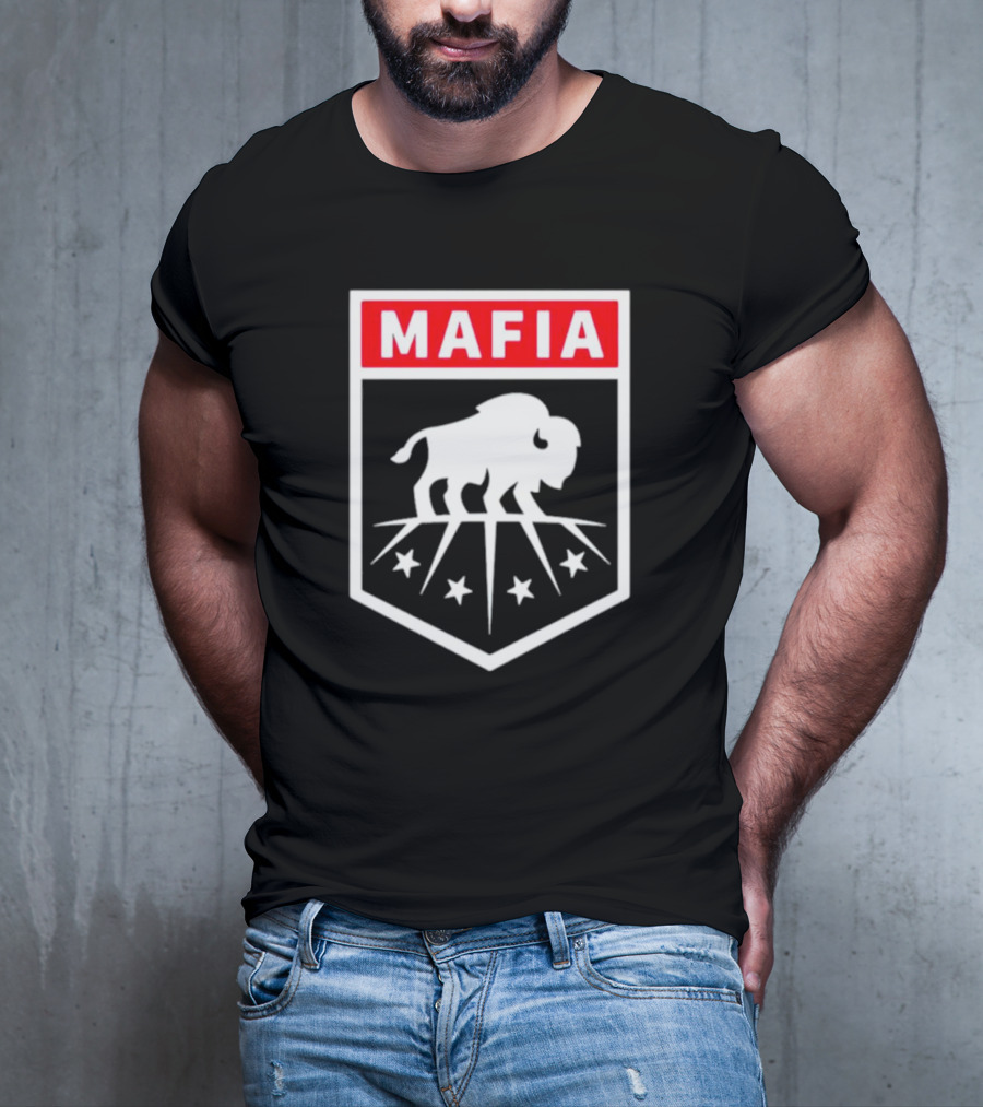 Buffalo Bills Mafia Shield Red White Buffalo Stars T-Shirt