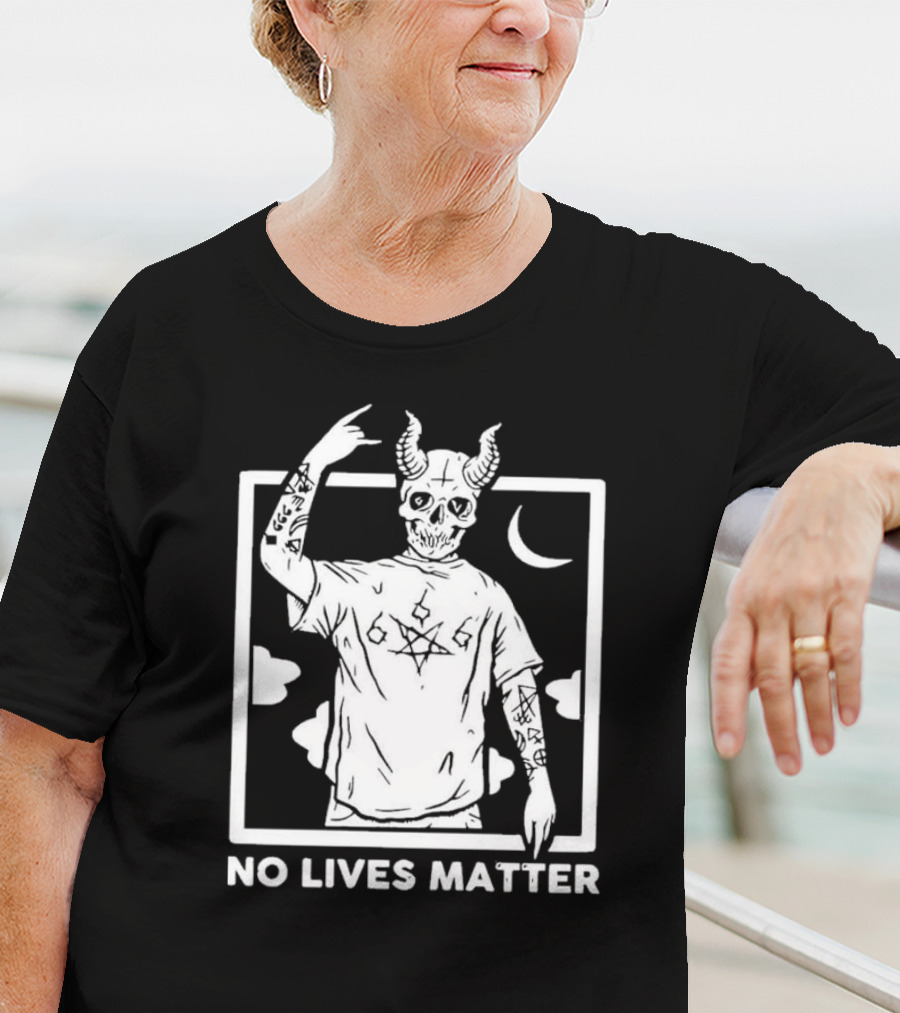 No Lives Matter 666 Horned Skull Tattooed Demon With Crescent Moon T-Shirt