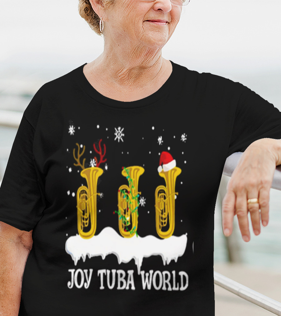 Joy Tuba World Christmas Snow Tubas Santa Hat Reindeer T-Shirt