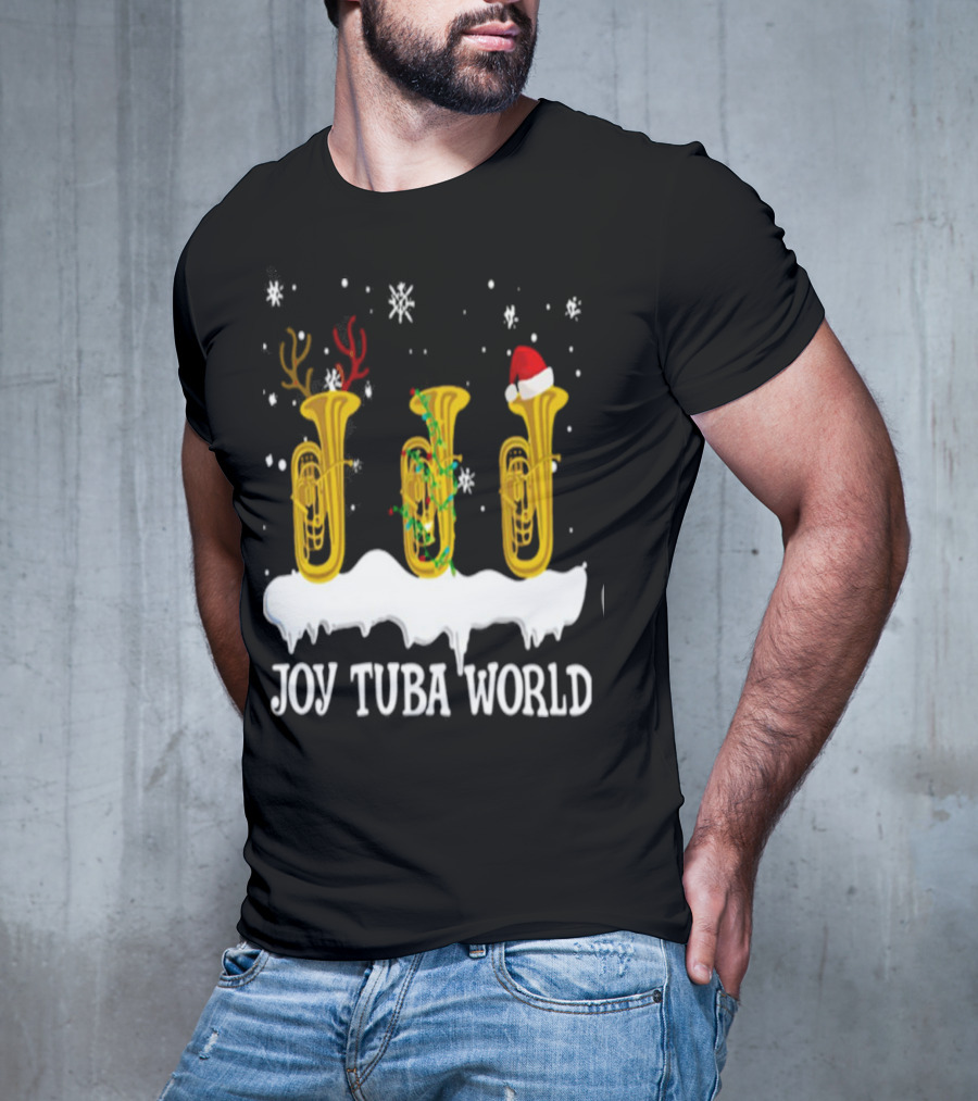 Joy Tuba World Christmas Snow Tubas Santa Hat Reindeer T-Shirt