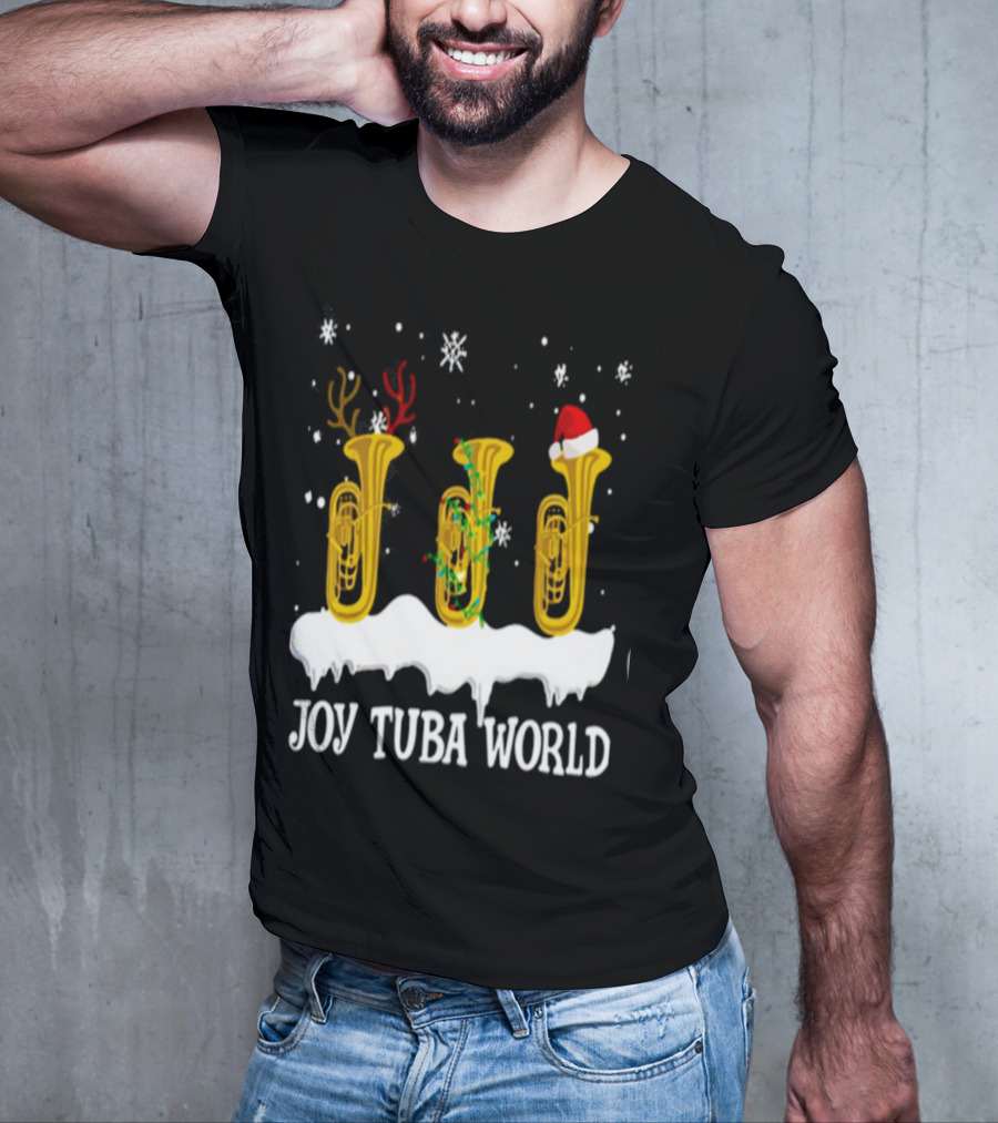Joy Tuba World Christmas Snow Tubas Santa Hat Reindeer T-Shirt