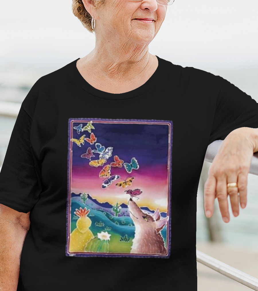 Jimmorris Smiles At Nature’s Wonders Colorful Desert Landscape With Coyote And Butterflies T-Shirt