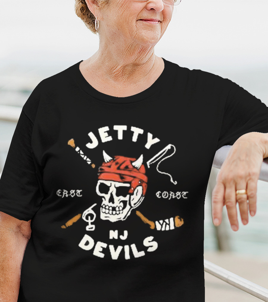 Jetty NJ Devils East Coast Skulls And Hockey Sticks T-Shirt