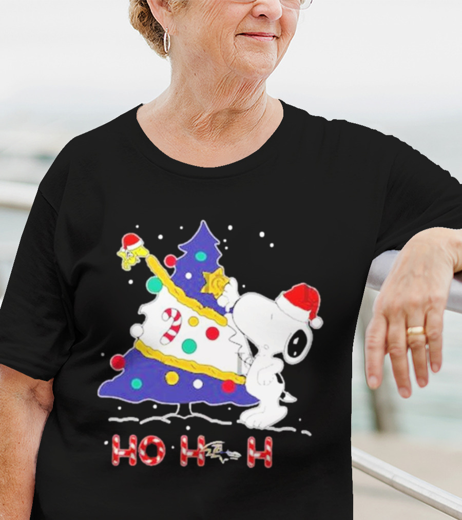 Ho Ho Ho Snoopy Woodstock Christmas Tree Baltimore Ravens T-Shirt