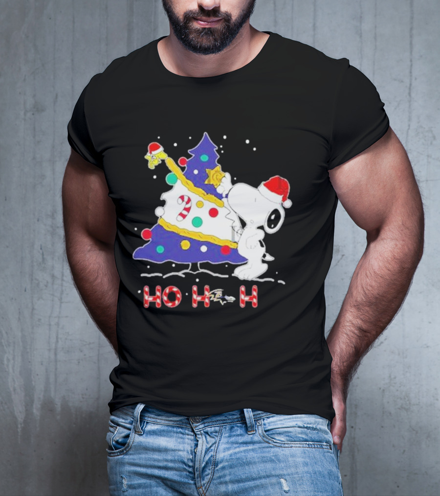 Ho Ho Ho Snoopy Woodstock Christmas Tree Baltimore Ravens T-Shirt