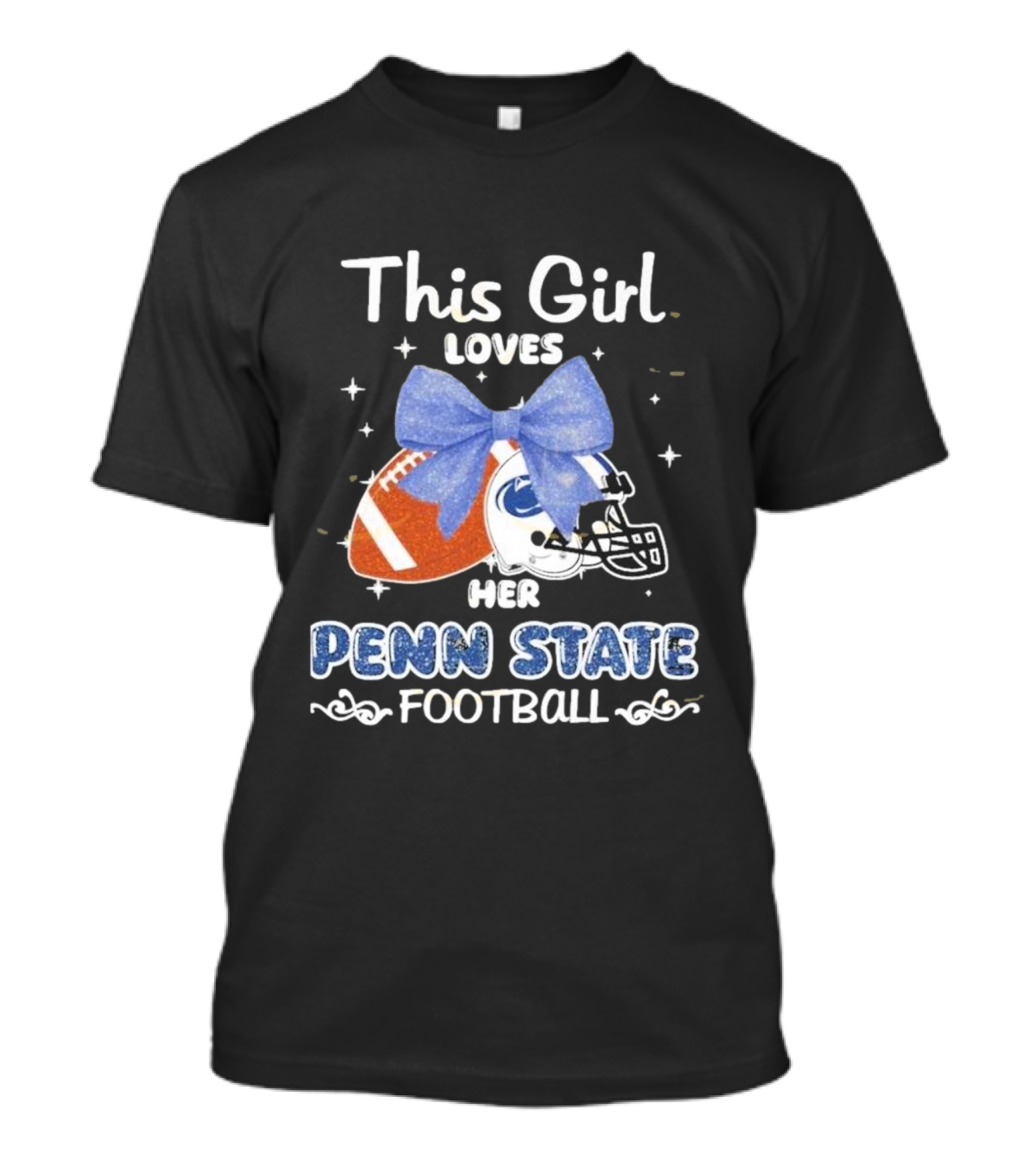 This Girl Loves Her Penn State Football With Bow And Stars T-Shirt