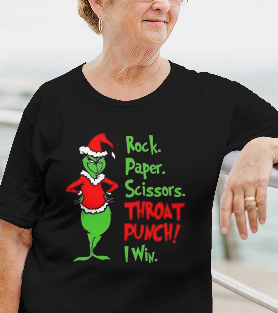 Grinch Rock Paper Scissors Throat Punch I Win Merry Christmas T-Shirt