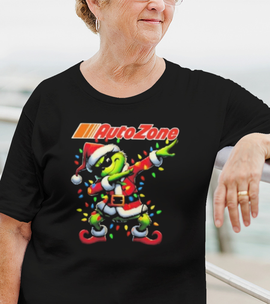 Santa Grinch Dabbing With AutoZone Logo Merry Christmas T-Shirt