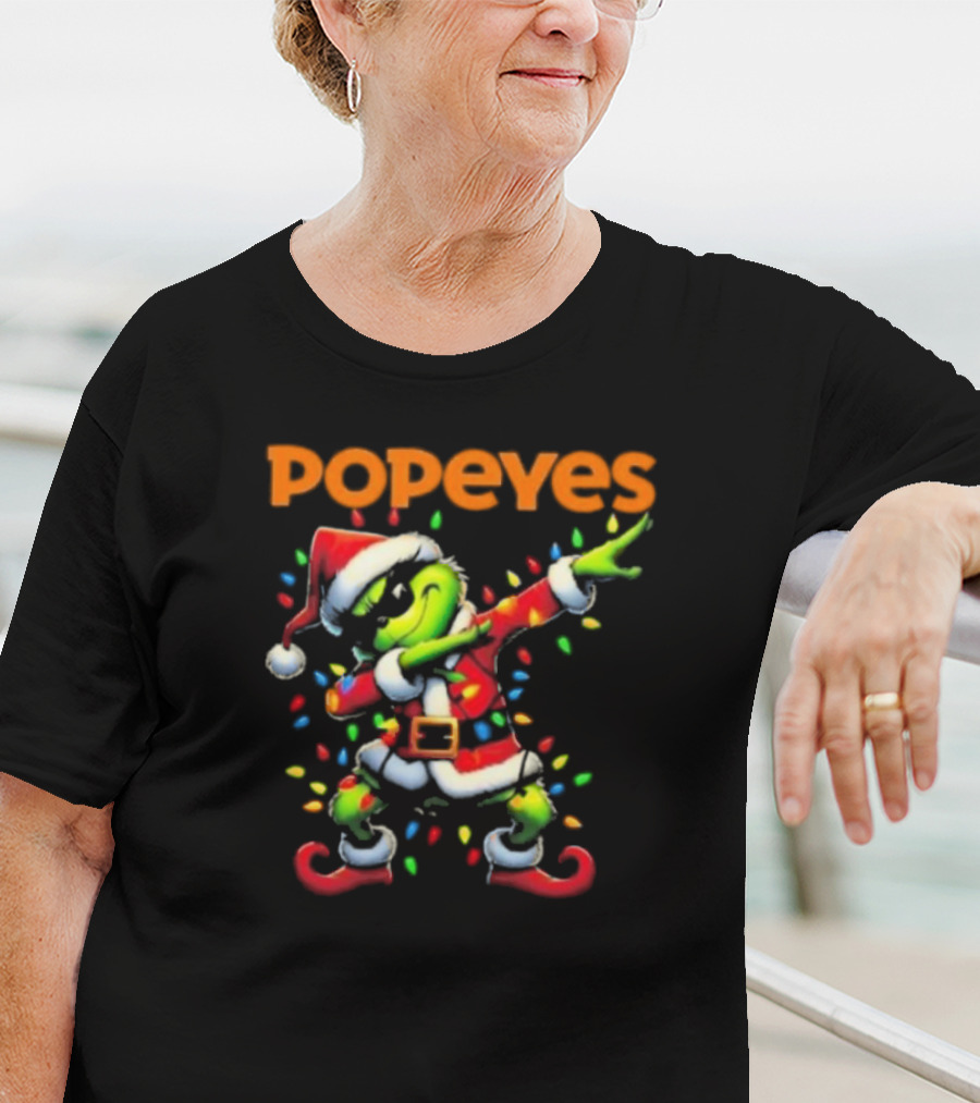 Popeyes Santa Grinch Dabbing Christmas Lights T-Shirt