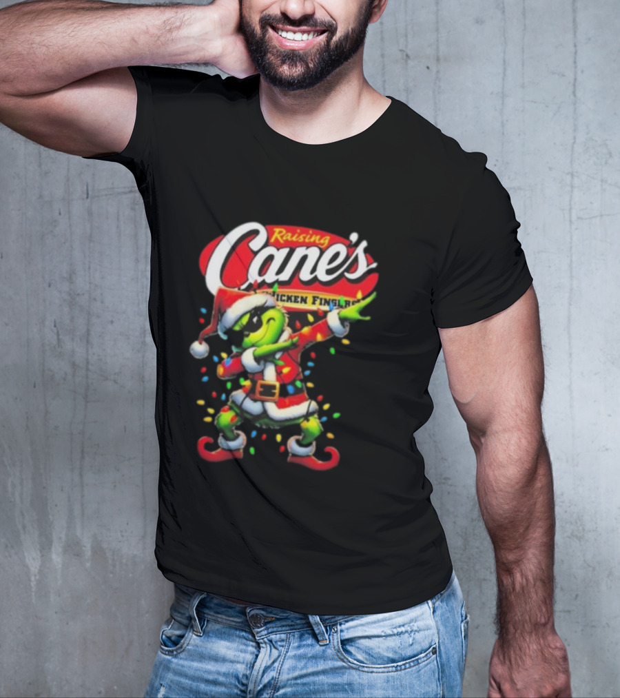 Grinch Santa Dabbing Raising Cane’s Chicken Fingers Christmas T-Shirt