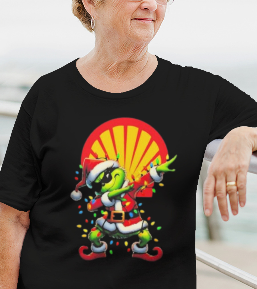 Santa Grinch Dabbing Shell Christmas Lights T-Shirt