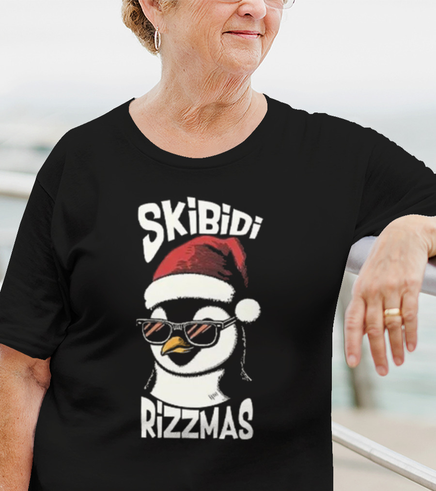 Skibidi Rizzmas Christmas Penguin With Santa Hat And Sunglasses T-Shirt