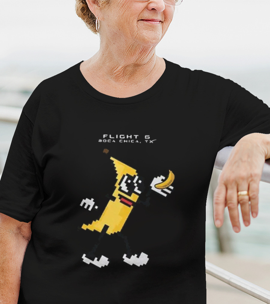 Flight 6 Boca Chica TX Pixelated Banana Character Holding A Banana T-Shirt