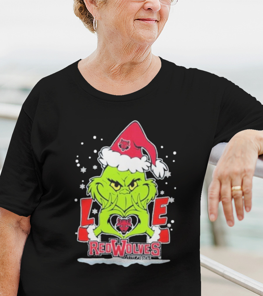 Grinch Love Arkansas State Red Wolves Christmas Football T-Shirt
