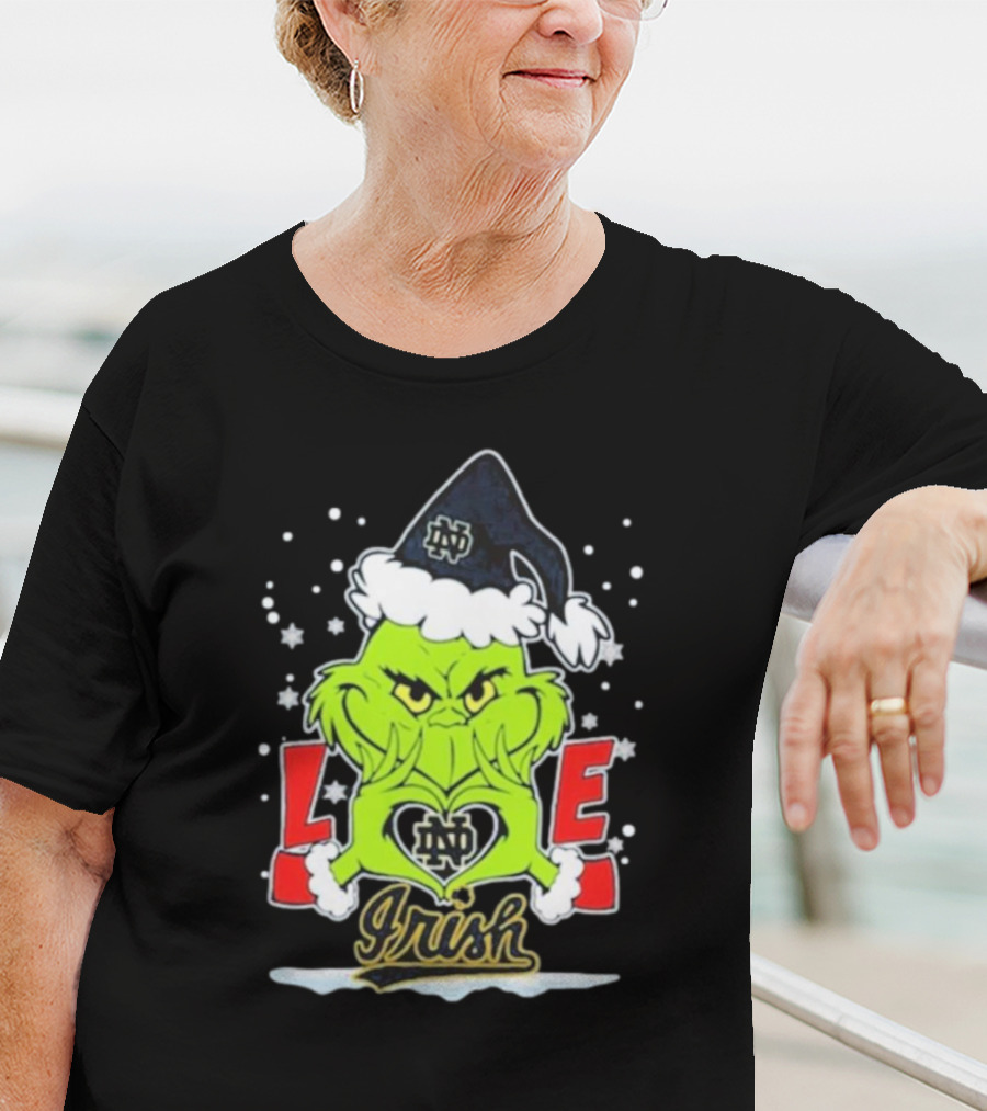 The Grinch Love Irish Notre Dame Fighting Football Christmas T-Shirt