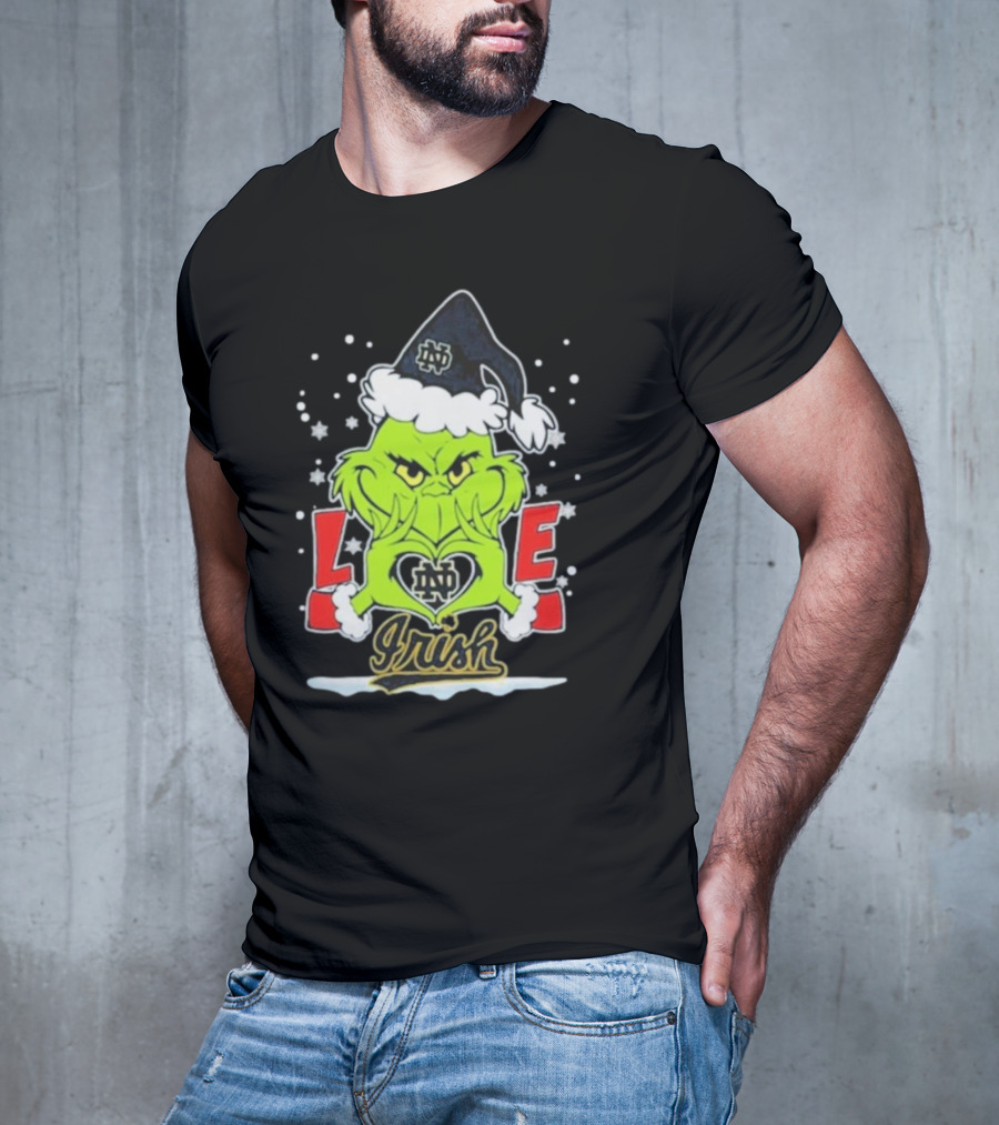 The Grinch Love Irish Notre Dame Fighting Football Christmas T-Shirt