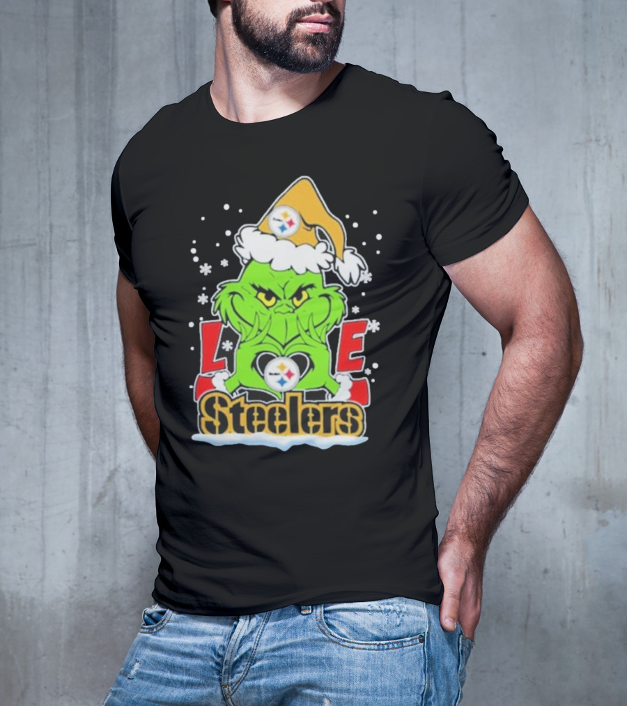 The Grinch Love Steelers Football Christmas T-Shirt