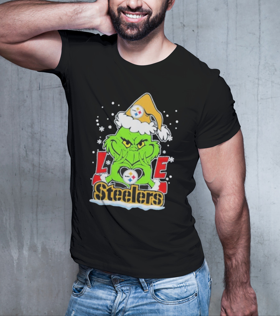 The Grinch Love Steelers Football Christmas T-Shirt
