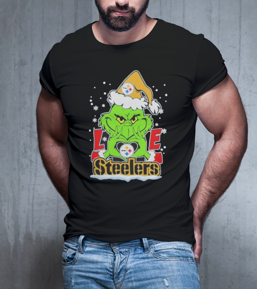 The Grinch Love Steelers Football Christmas T-Shirt