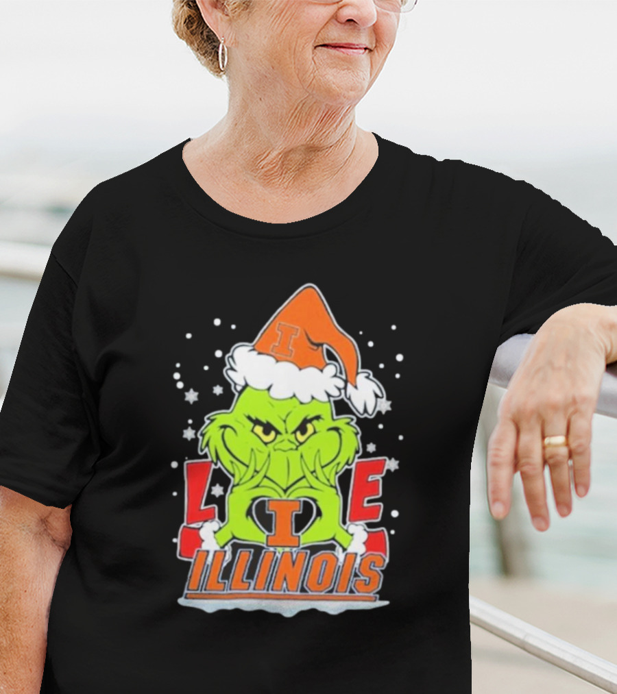 The Grinch Love Illinois Football Christmas T-Shirt