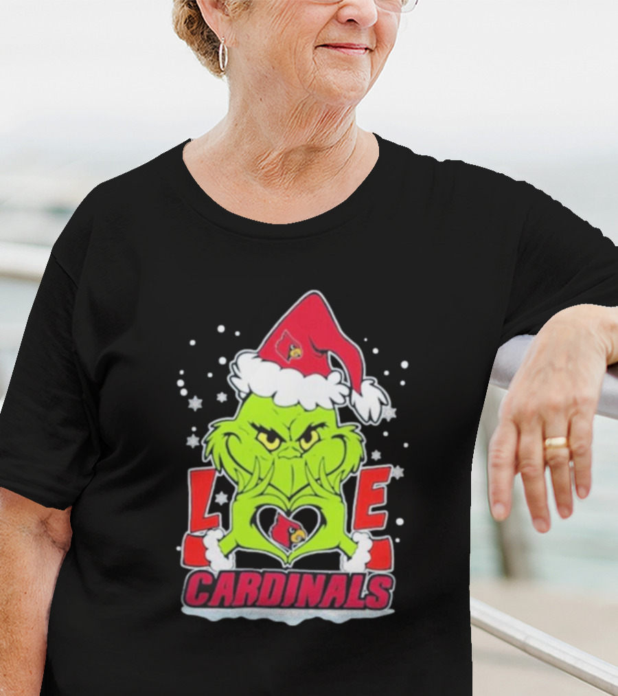 The Grinch Love Cardinals Christmas Louisville Cardinals Football T-Shirt