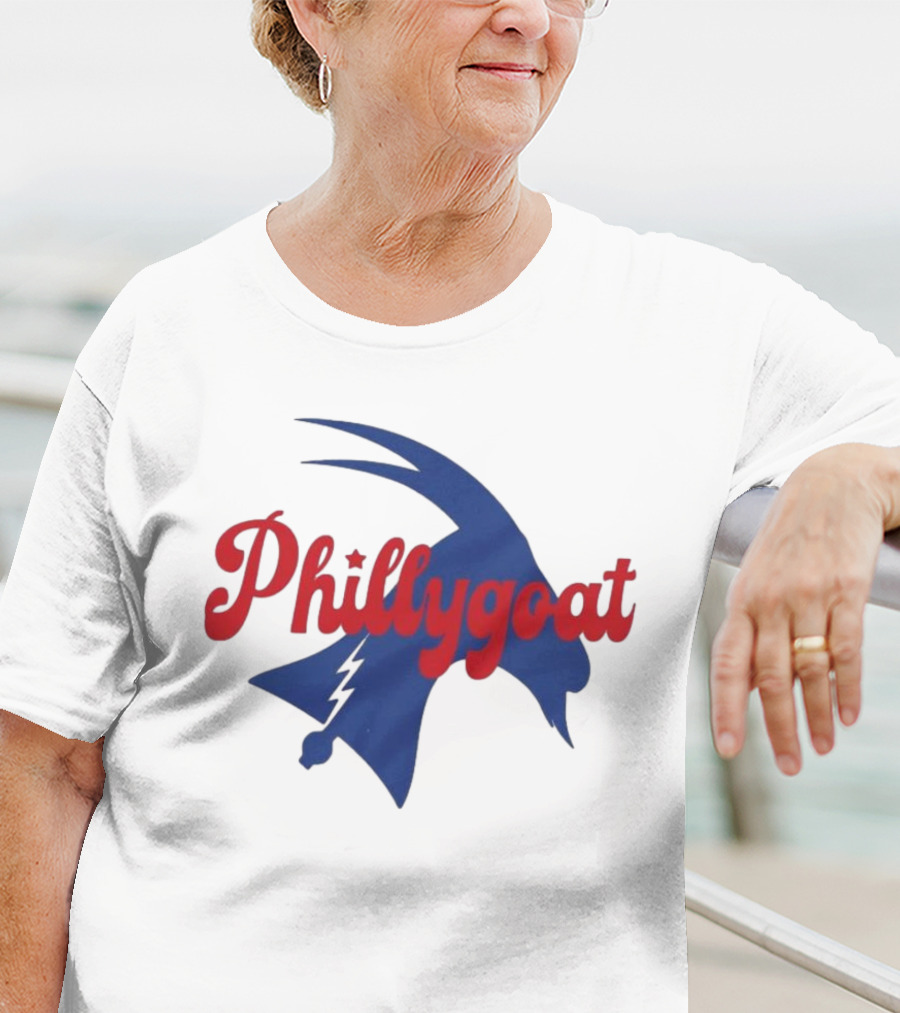 Phillygoat Red Script With Blue Goat And Lightning Bolt Elements T-Shirt