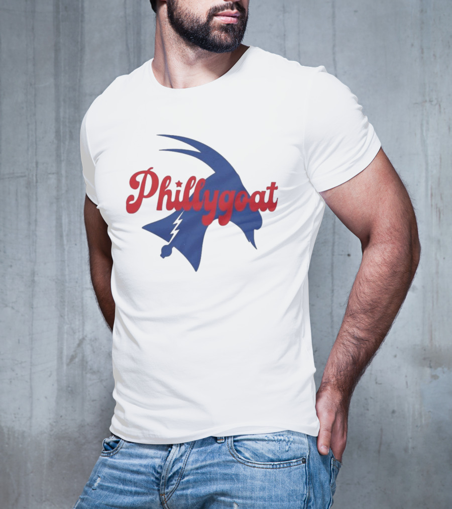 Phillygoat Red Script With Blue Goat And Lightning Bolt Elements T-Shirt
