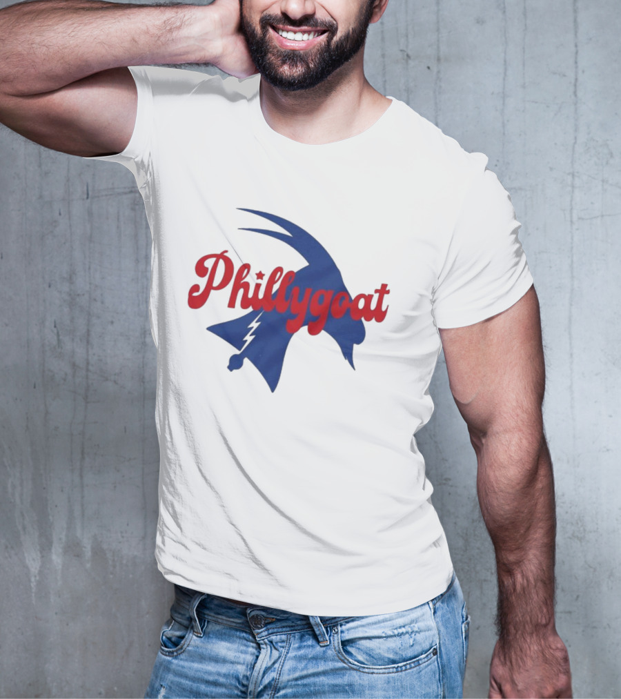 Phillygoat Red Script With Blue Goat And Lightning Bolt Elements T-Shirt