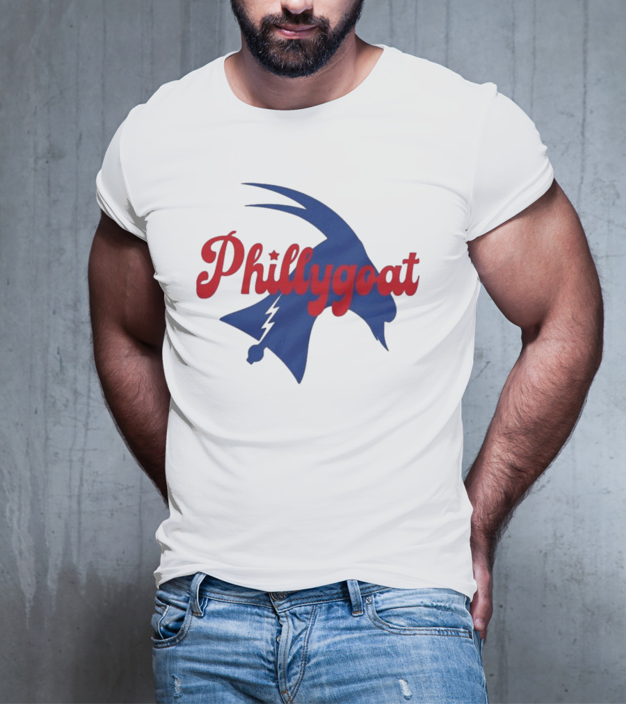 Phillygoat Red Script With Blue Goat And Lightning Bolt Elements T-Shirt