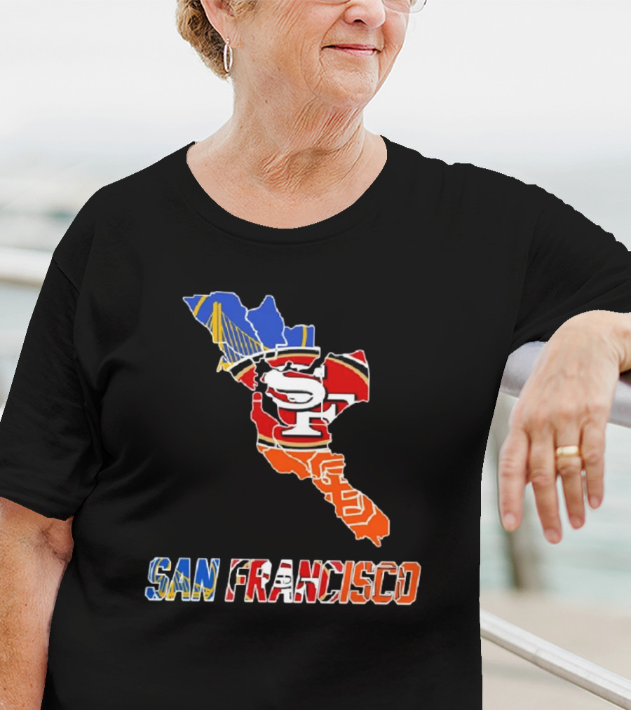 San Francisco Bay Bridge And Sports Teams Logos Map T-Shirt