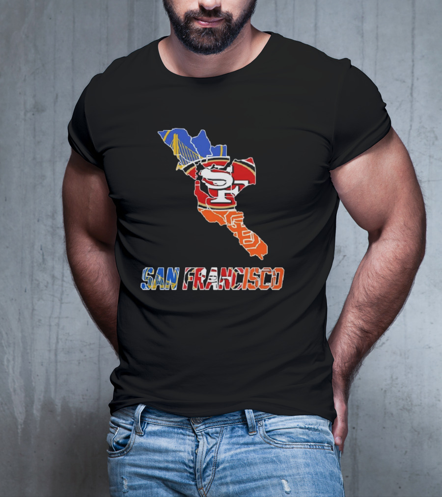 San Francisco Bay Bridge And Sports Teams Logos Map T-Shirt