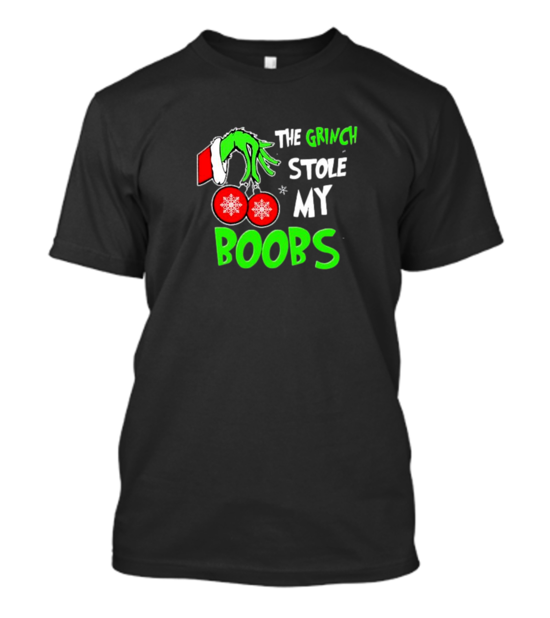 The Grinch Stole My Boobs Christmas Snowflakes Hand T-Shirt