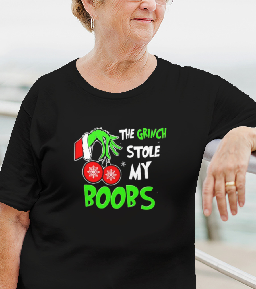The Grinch Stole My Boobs Christmas Snowflakes Hand T-Shirt