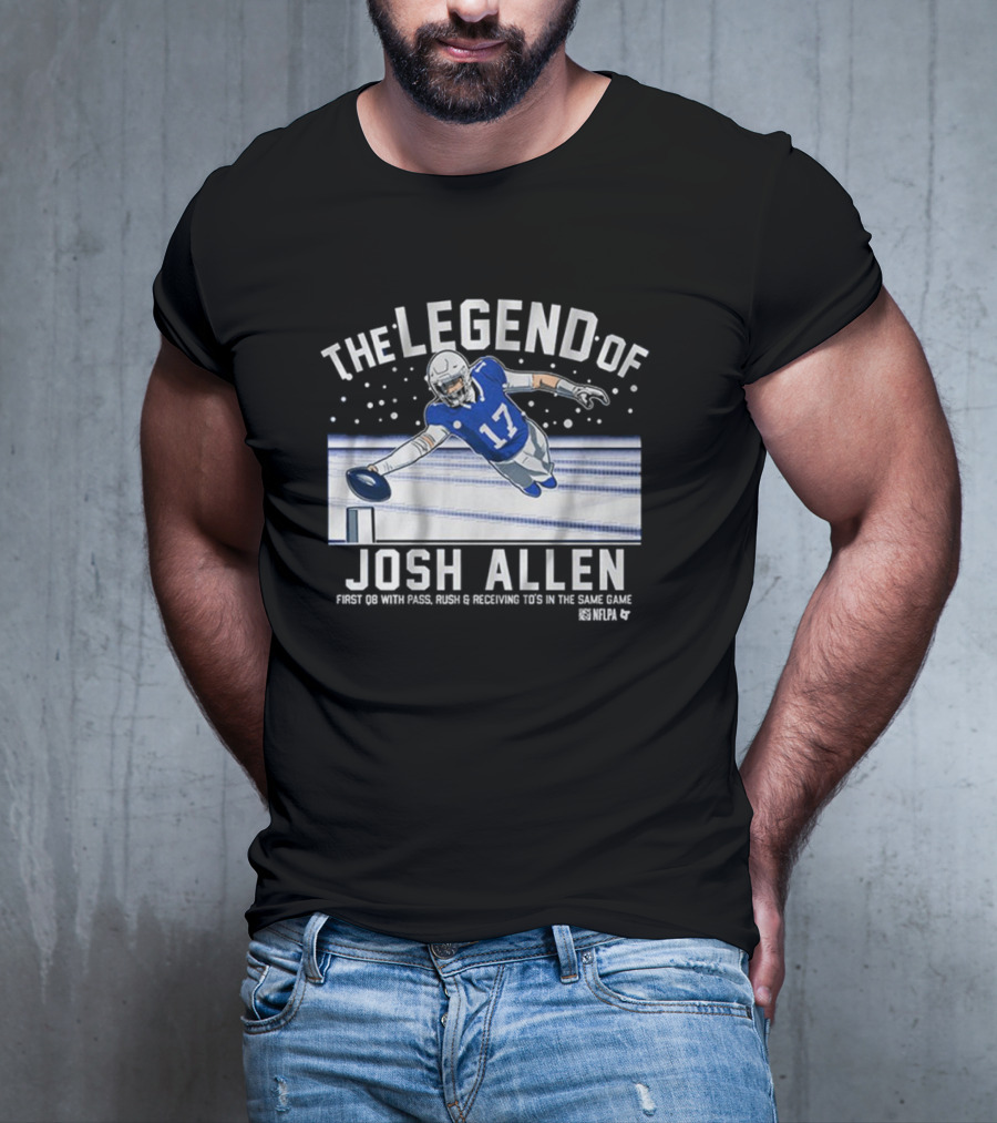 The Legend Of Josh Allen First QB With Pass Rush And Receiving TD's In The Same Game Buffalo Bills NFLPA T-Shirt