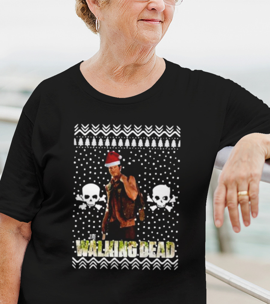 The Walking Dead Daryl Dixon Santa Hat Ugly Christmas Skulls T-Shirt