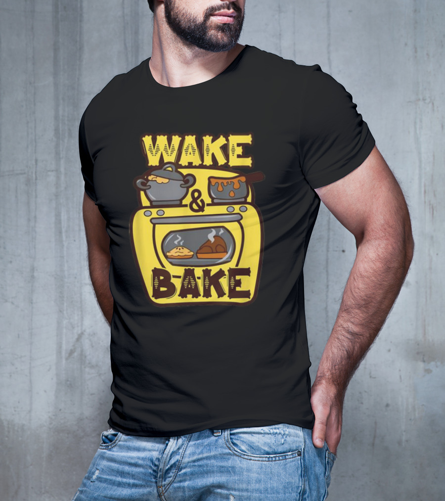 Wake Bake Thanksgiving Turkey Feast Meal Dinner Chef Funny Cooking T-Shirt