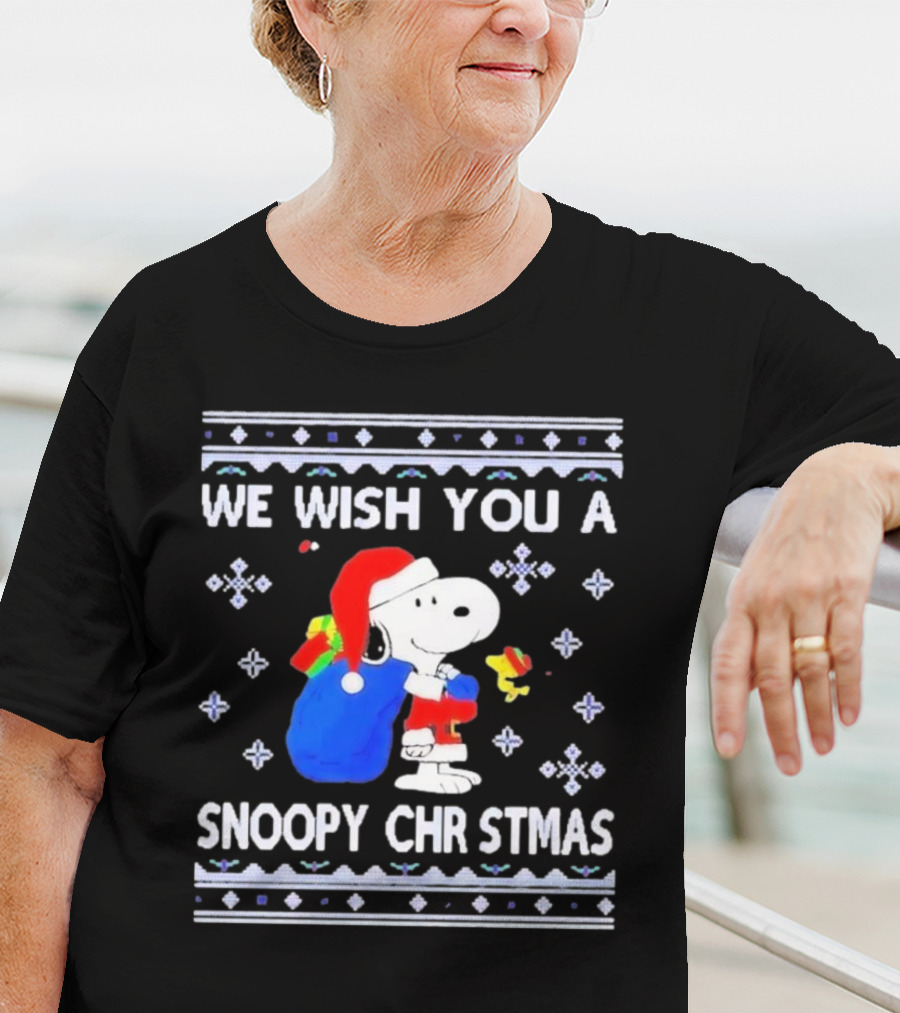 We Wish You A Snoopy Christmas Santa Hat And Gifts Peanuts Holiday T-Shirt