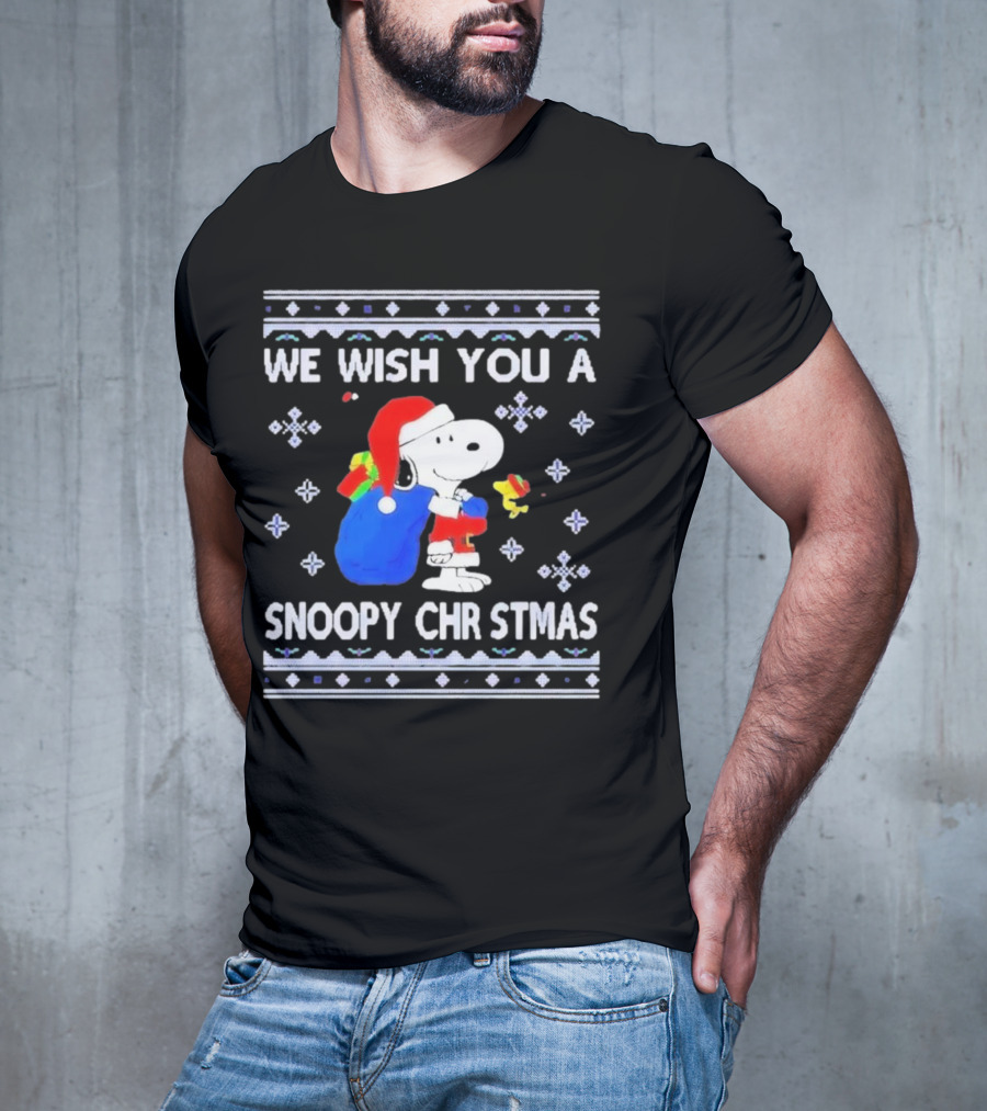 We Wish You A Snoopy Christmas Santa Hat And Gifts Peanuts Holiday T-Shirt