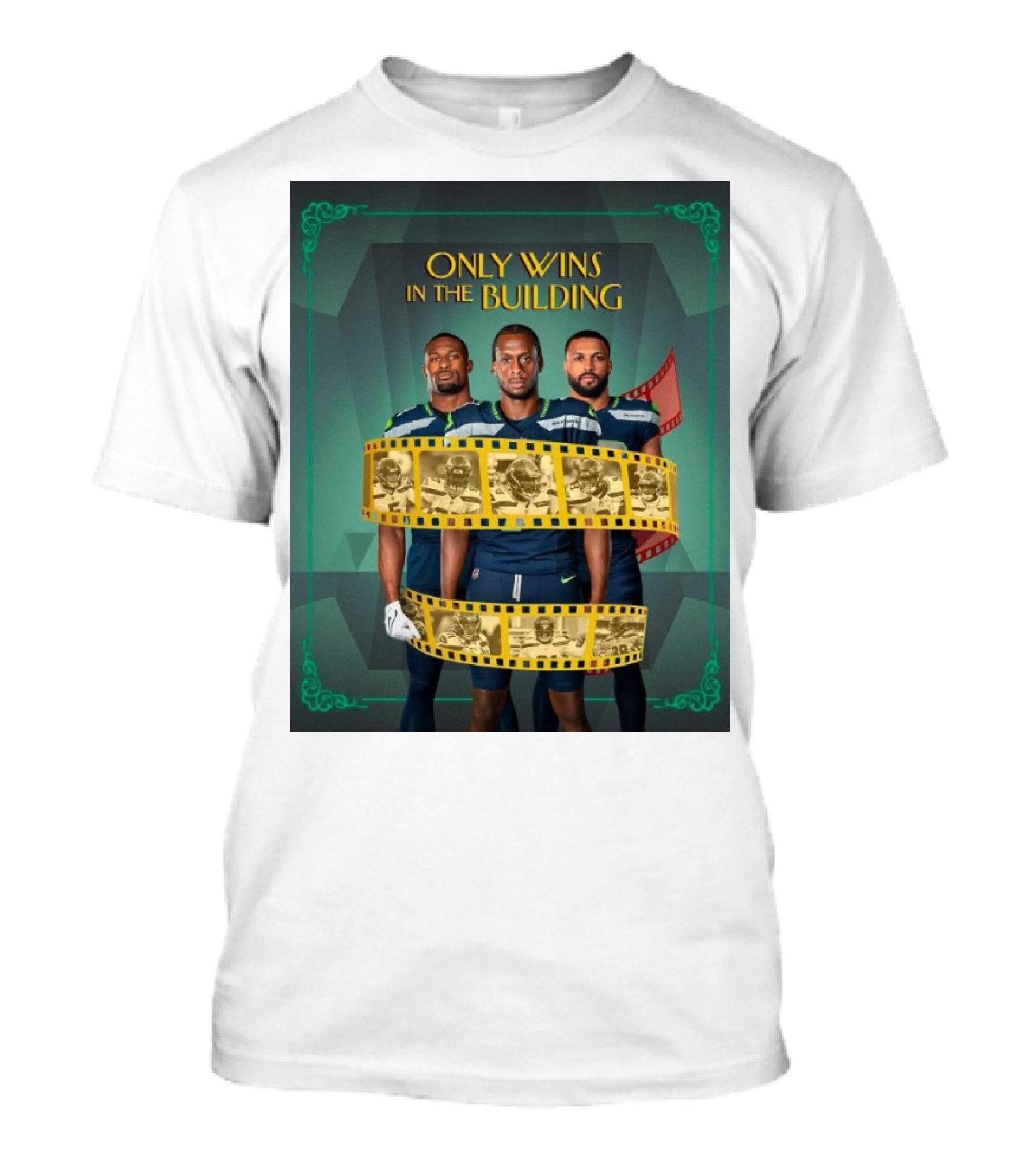 ONLY WINS IN THE BUILDING SEATTLE SEAHAWKS FILM STRIP BACKGROUND T-Shirt