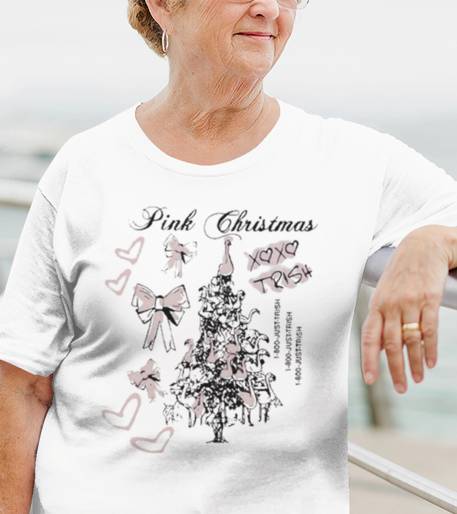 Pink Christmas Xoxo Trish Bows Hearts Just Trish 1-800-Justtrish 1-800-Justtrish T-Shirt