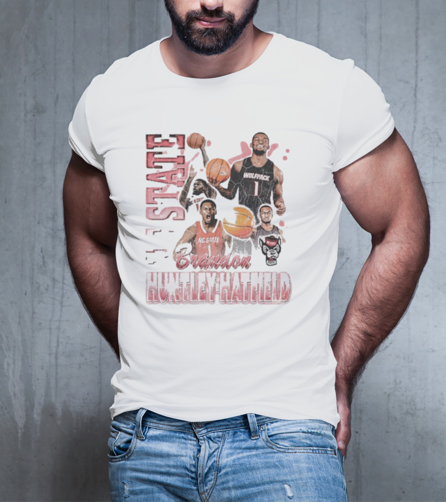 Brandon Huntley-Hatfield NC State Wolfpack 90s Retro Basketball Collage T-Shirt