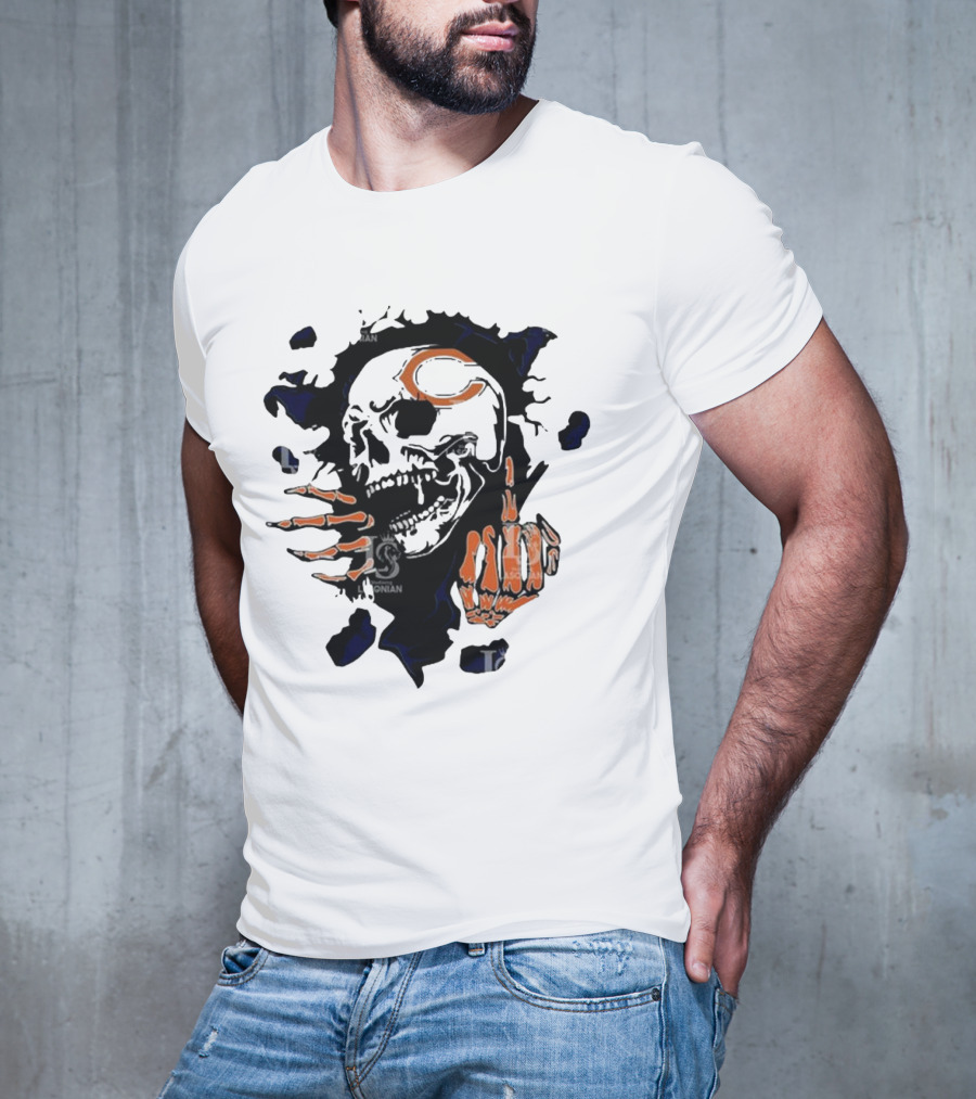 Chicago Bears Skull Middle Finger Logo T-Shirt