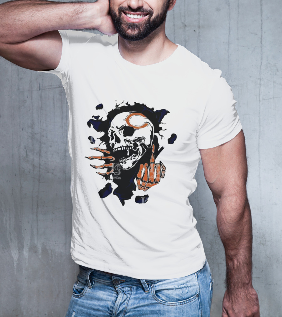 Chicago Bears Skull Middle Finger Logo T-Shirt