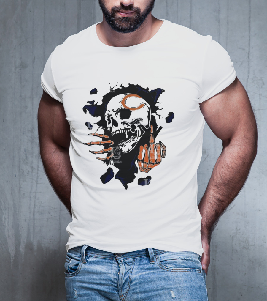 Chicago Bears Skull Middle Finger Logo T-Shirt