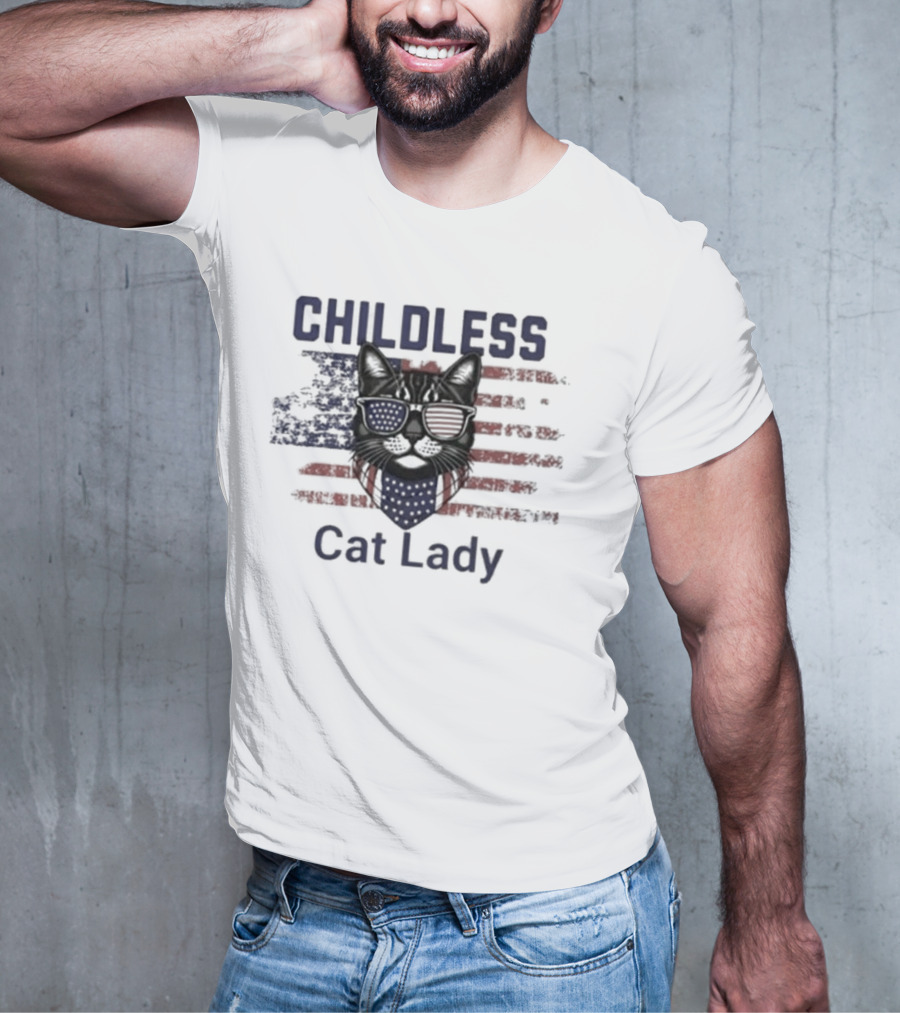 Childless Cat Lady Patriotic American Flag Cat With Sunglasses T-Shirt
