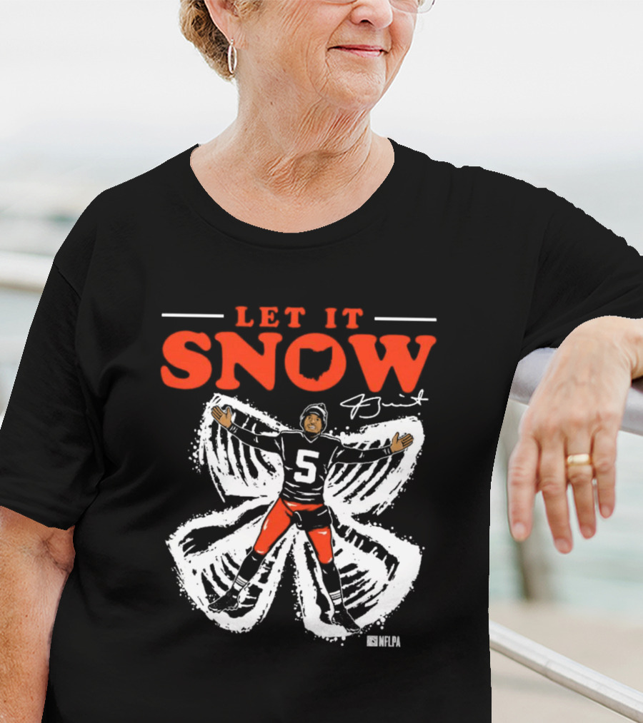 Let It Snow NFLPA Signature Snow Angel Number 5 T-Shirt
